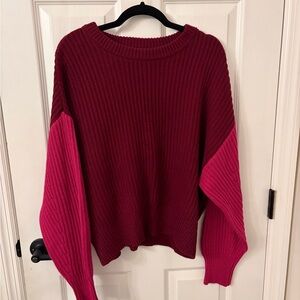 a new day Women's Burgundy and Pink Crew Neck Sweater